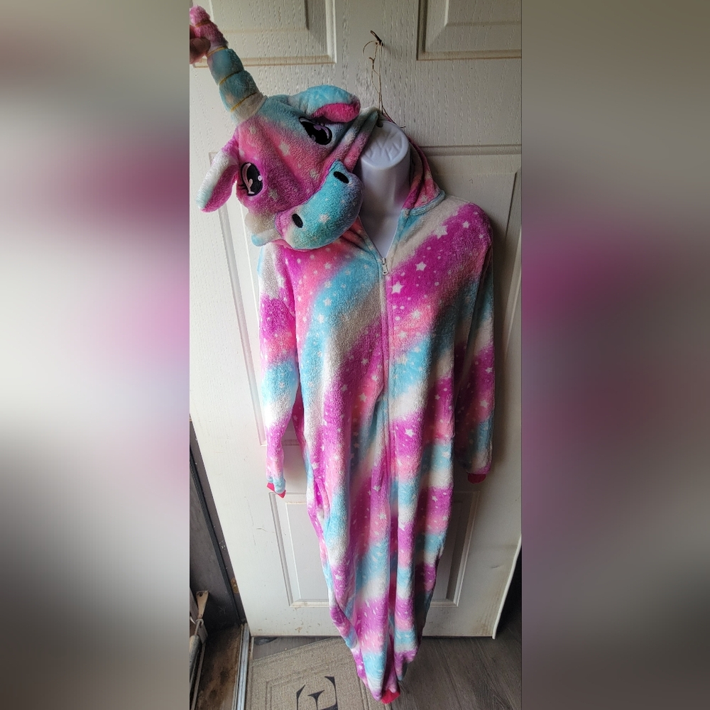 Rainbow Unicorn Onesie Pajamas Size Medium - Picture 3 of 9